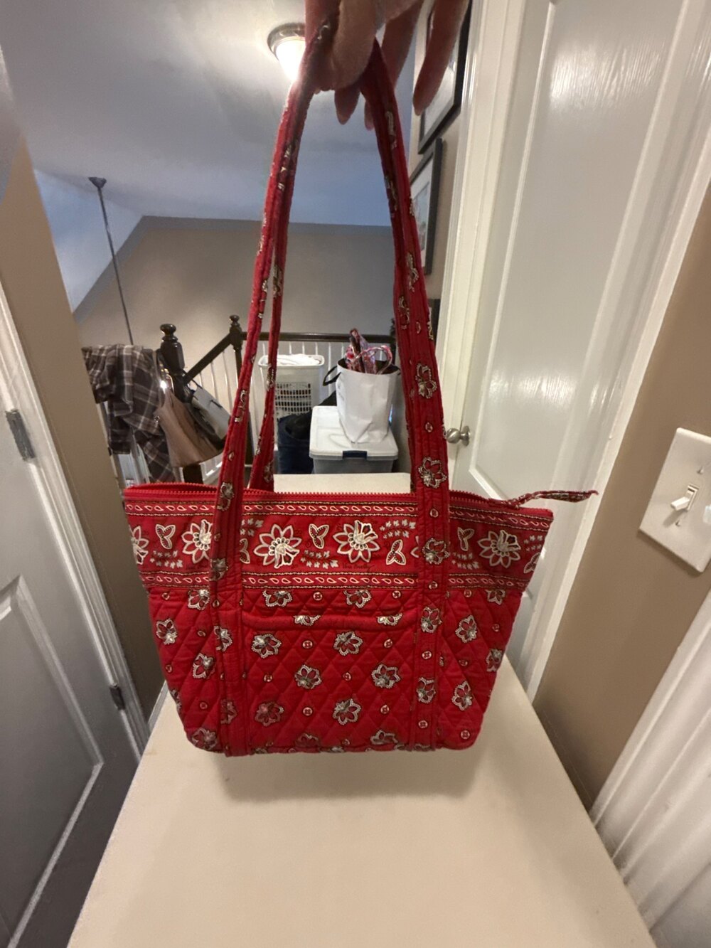 Vera Bradley Quilted Tote Bag Red Floral Paisley